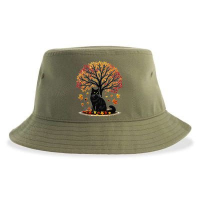 Fall Leaves Hello Autumn Cat Tree Thanksgiving Sustainable Bucket Hat