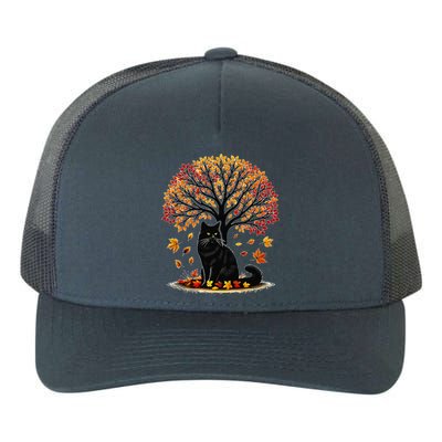 Fall Leaves Hello Autumn Cat Tree Thanksgiving Yupoong Adult 5-Panel Trucker Hat