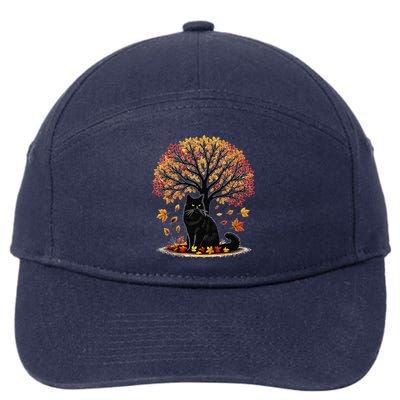 Fall Leaves Hello Autumn Cat Tree Thanksgiving 7-Panel Snapback Hat