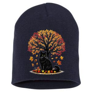 Fall Leaves Hello Autumn Cat Tree Thanksgiving Short Acrylic Beanie