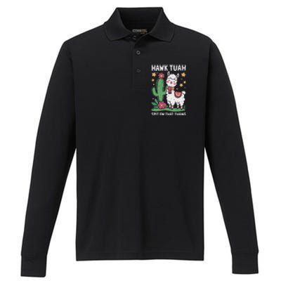 Funny Llama Hawk Tush Spit On That Thing Presidential Parody Performance Long Sleeve Polo