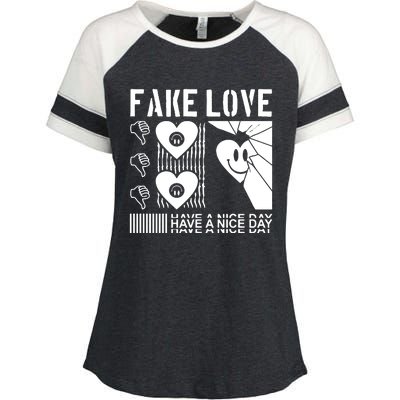 Fake Love Have A Nice Day Contemporary Enza Ladies Jersey Colorblock Tee