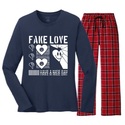 Fake Love Have A Nice Day Contemporary Women's Long Sleeve Flannel Pajama Set 