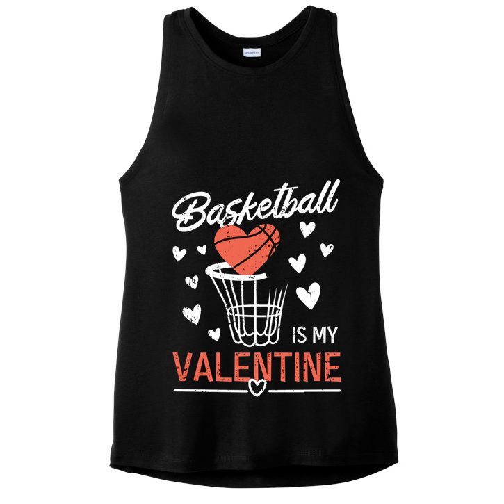 Funny Love Hearts Valentines Day Basketball Is My Valentine Meaningful Gift Ladies PosiCharge Tri-Blend Wicking Tank