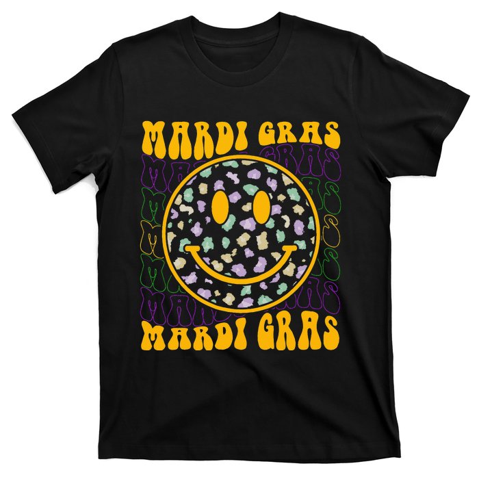 Funny Leopard Hippie Face Groovy Mardi Gras T-Shirt