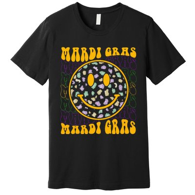 Funny Leopard Hippie Face Groovy Mardi Gras Premium T-Shirt