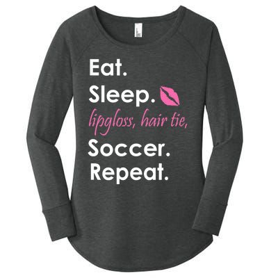 Funny Lipgloss, Hair Tie, Eat, Sleep and Soccer Women's Perfect Tri Tunic Long Sleeve Shirt