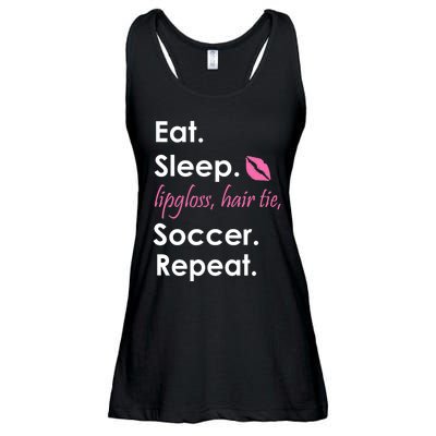 Funny Lipgloss, Hair Tie, Eat, Sleep and Soccer Ladies Essential Flowy Tank