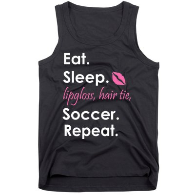 Funny Lipgloss, Hair Tie, Eat, Sleep and Soccer Tank Top