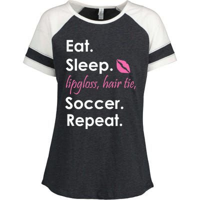 Funny Lipgloss, Hair Tie, Eat, Sleep and Soccer Enza Ladies Jersey Colorblock Tee