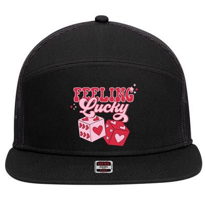 Feeling Lucky Hearts Dice Graphic 7 Panel Mesh Trucker Snapback Hat