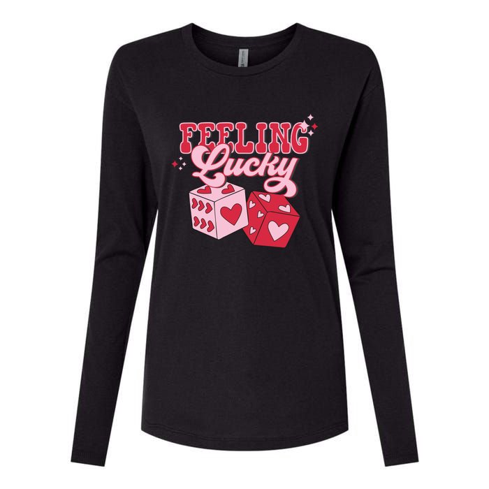 Feeling Lucky Hearts Dice Graphic Womens Cotton Relaxed Long Sleeve T-Shirt