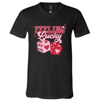 Feeling Lucky Hearts Dice Graphic V-Neck T-Shirt