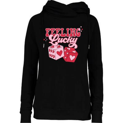 Feeling Lucky Hearts Dice Graphic Womens Funnel Neck Pullover Hood