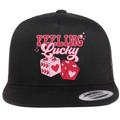 Feeling Lucky Hearts Dice Graphic Flat Bill Trucker Hat