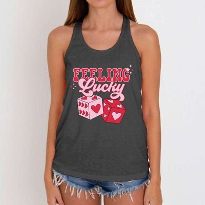 Feeling Lucky Hearts Dice Graphic Women's Knotted Racerback Tank