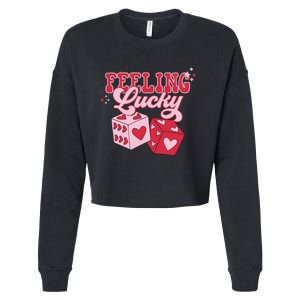 Feeling Lucky Hearts Dice Graphic Cropped Pullover Crew