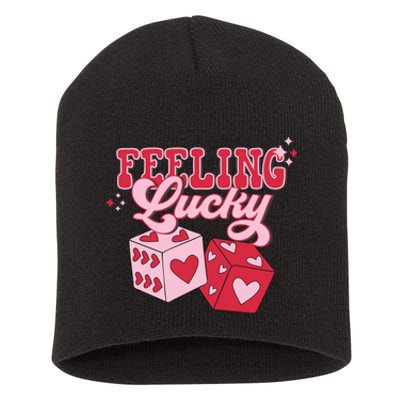 Feeling Lucky Hearts Dice Graphic Short Acrylic Beanie