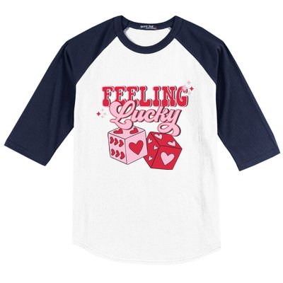 Feeling Lucky Hearts Dice Graphic Baseball Sleeve Shirt