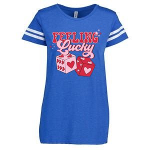 Feeling Lucky Hearts Dice Graphic Enza Ladies Jersey Football T-Shirt