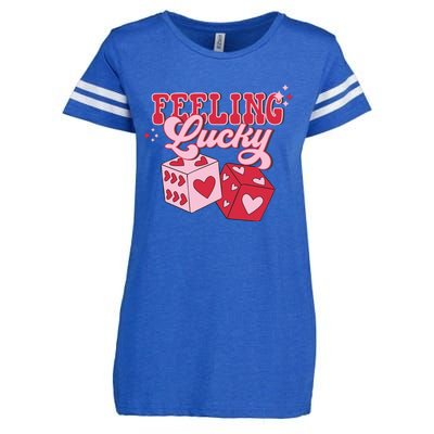 Feeling Lucky Hearts Dice Graphic Enza Ladies Jersey Football T-Shirt