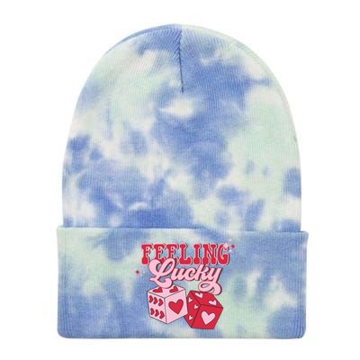 Feeling Lucky Hearts Dice Graphic Tie Dye 12in Knit Beanie