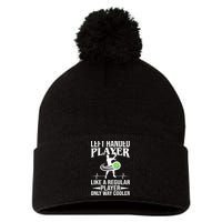 Funny Left Handed Player Like A Regular Player Only Cooler Pickle Paddle Ball Pom Pom 12in Knit Beanie