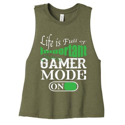 Funny Life Is Full Of Important Choices Gamer Mode On Gift Cool Gift Women's Racerback Cropped Tank