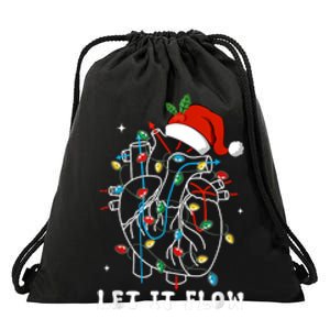 Funny Let It Flow Anatomy Heart Cardiac Nurse Santa Hat Xmas Drawstring Bag