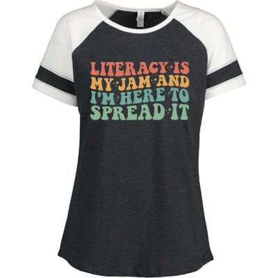 Funny Literacy Is My Jam And IM Here To Spread It Enza Ladies Jersey Colorblock Tee