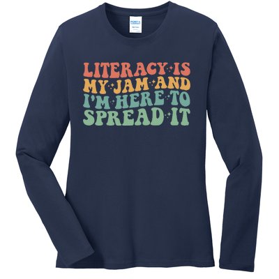 Funny Literacy Is My Jam And IM Here To Spread It Ladies Long Sleeve Shirt