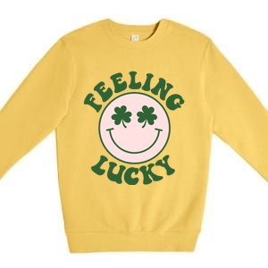 Feeling Lucky Irish Clover Happy Face Premium Crewneck Sweatshirt