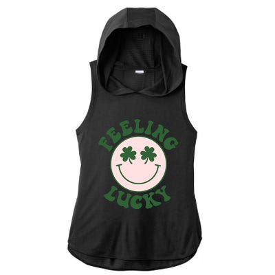 Feeling Lucky Irish Clover Happy Face Ladies PosiCharge Tri-Blend Wicking Draft Hoodie Tank