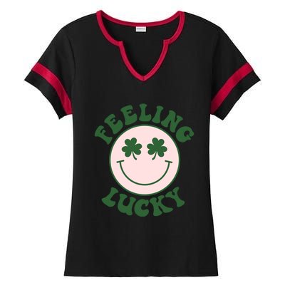 Feeling Lucky Irish Clover Happy Face Ladies Halftime Notch Neck Tee