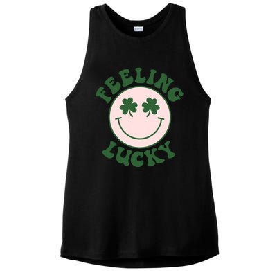 Feeling Lucky Irish Clover Happy Face Ladies PosiCharge Tri-Blend Wicking Tank