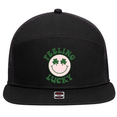 Feeling Lucky Irish Clover Happy Face 7 Panel Mesh Trucker Snapback Hat