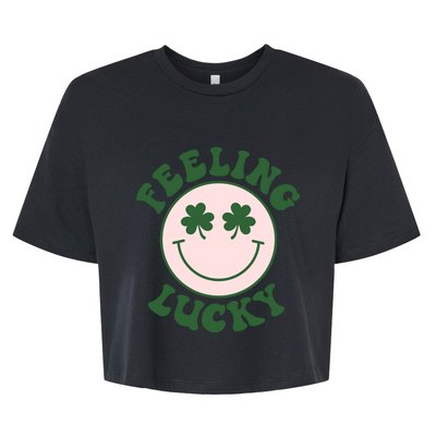 Feeling Lucky Irish Clover Happy Face Bella+Canvas Jersey Crop Tee