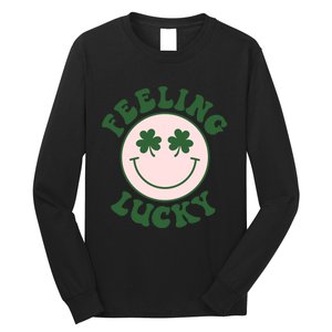 Feeling Lucky Irish Clover Happy Face Long Sleeve Shirt