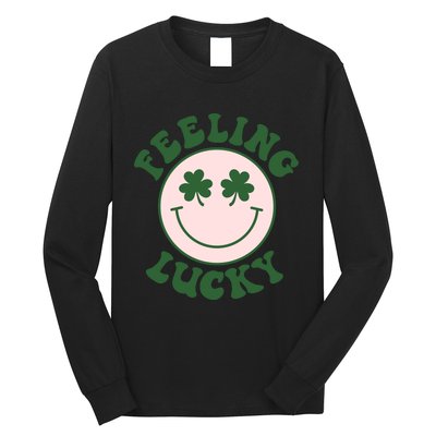 Feeling Lucky Irish Clover Happy Face Long Sleeve Shirt