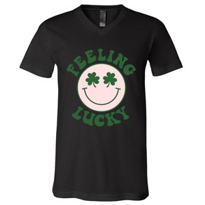 Feeling Lucky Irish Clover Happy Face V-Neck T-Shirt