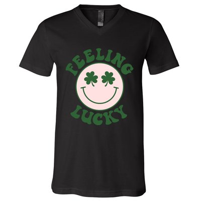 Feeling Lucky Irish Clover Happy Face V-Neck T-Shirt