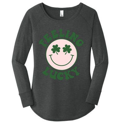 Feeling Lucky Irish Clover Happy Face Women's Perfect Tri Tunic Long Sleeve Shirt