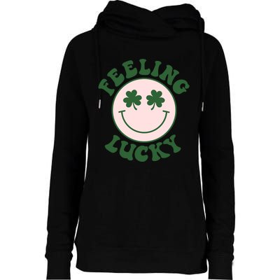 Feeling Lucky Irish Clover Happy Face Womens Funnel Neck Pullover Hood