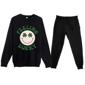 Feeling Lucky Irish Clover Happy Face Premium Crewneck Sweatsuit Set