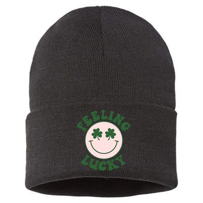 Feeling Lucky Irish Clover Happy Face Sustainable Knit Beanie