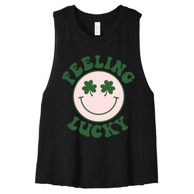 Feeling Lucky Irish Clover Happy Face Women's Racerback Cropped Tank