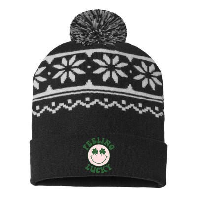 Feeling Lucky Irish Clover Happy Face USA-Made Snowflake Beanie