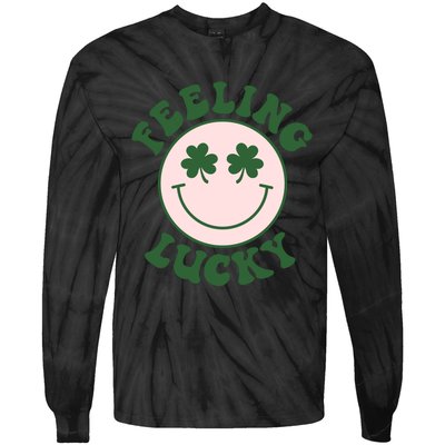 Feeling Lucky Irish Clover Happy Face Tie-Dye Long Sleeve Shirt