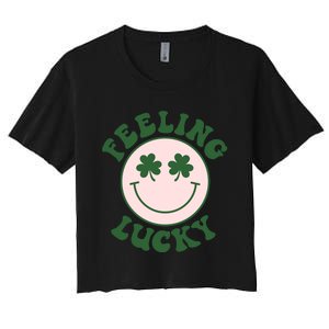 Feeling Lucky Irish Clover Happy Face Women's Crop Top Tee