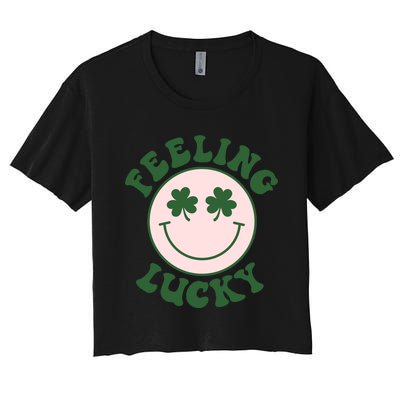 Feeling Lucky Irish Clover Happy Face Women's Crop Top Tee